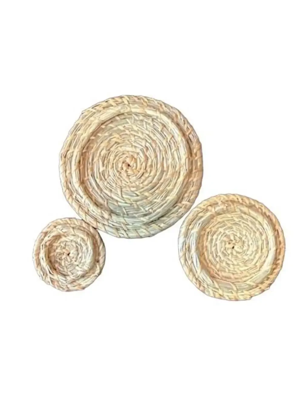 Set of 3 Woven Seagrass Lidded Nesting Baskets Round Storage Boxes